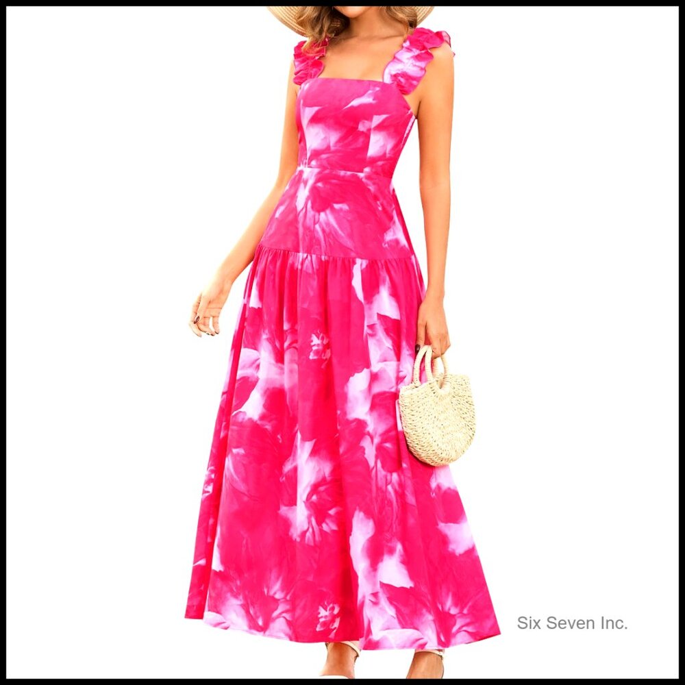 Floral Maxi Dress With Ruffle Straps And Smocked Back